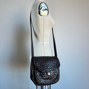 Woven Leather Crossbody Bag in Dark Brown